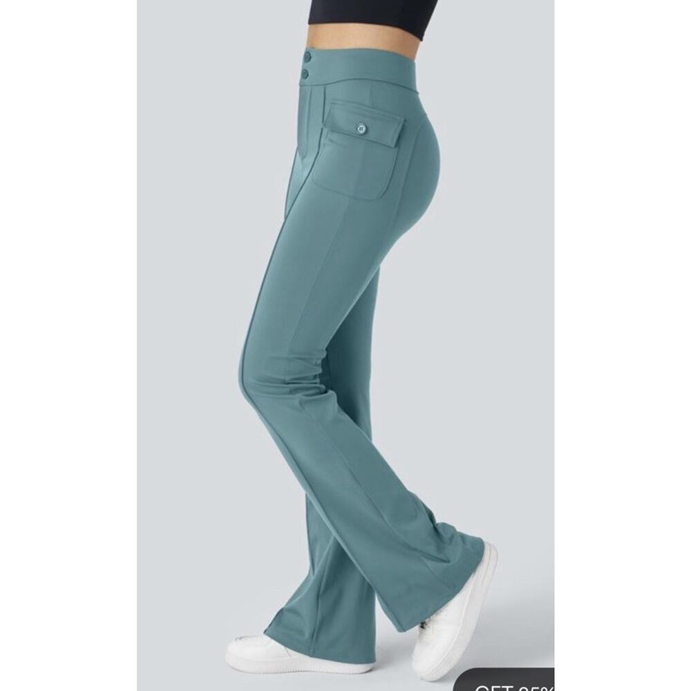 HALARA Blue Green Sculpt Knit Booty Boost High Waist Flare Pants Sz M NWT - Picture 7 of 11
